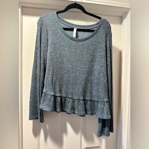 Blue/Gray Women's Ruffle Hem Top